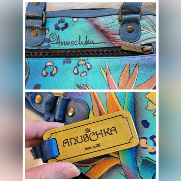 Anuschka | Pretty Blue Multicolor Tropical Floral Convertible Satchel (OS) - Picture 10 of 16